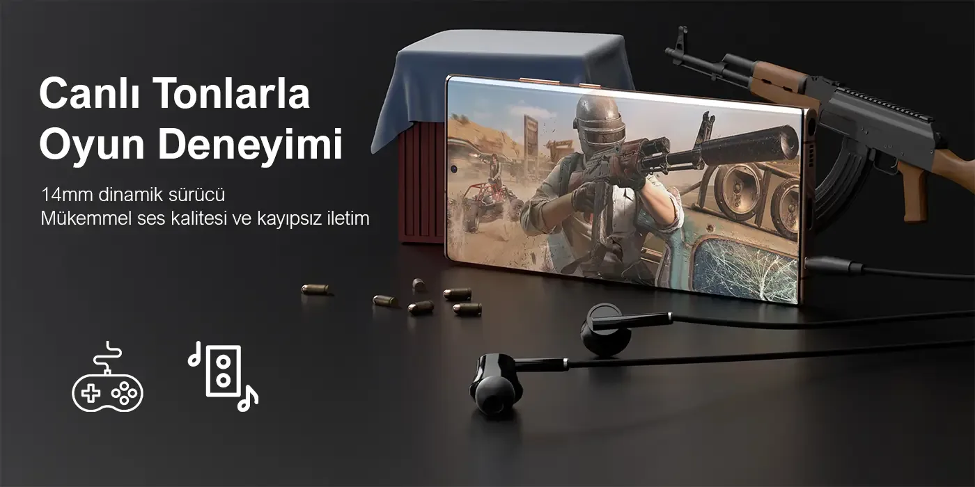 HF01A 14mm Extra Bass Özellikli Mikrofonlu 3.5mm AUX