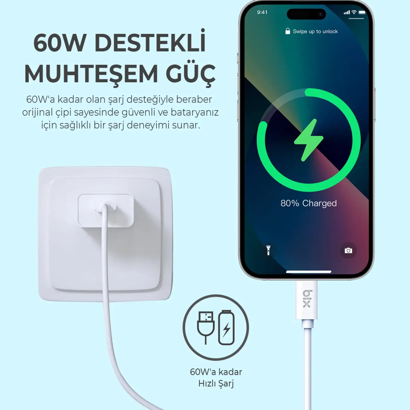 IP02UC 60W USB-C to Lightning Şarj ve Data Kablosu