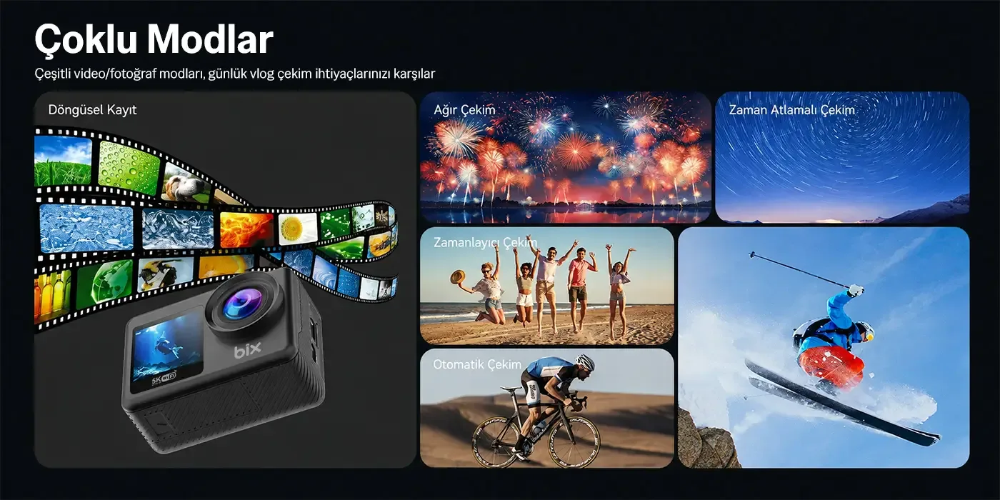 Bix Nexa 1 Wi-Fi 5K 30FPS Aksiyon Kamerası 50 MP Çift