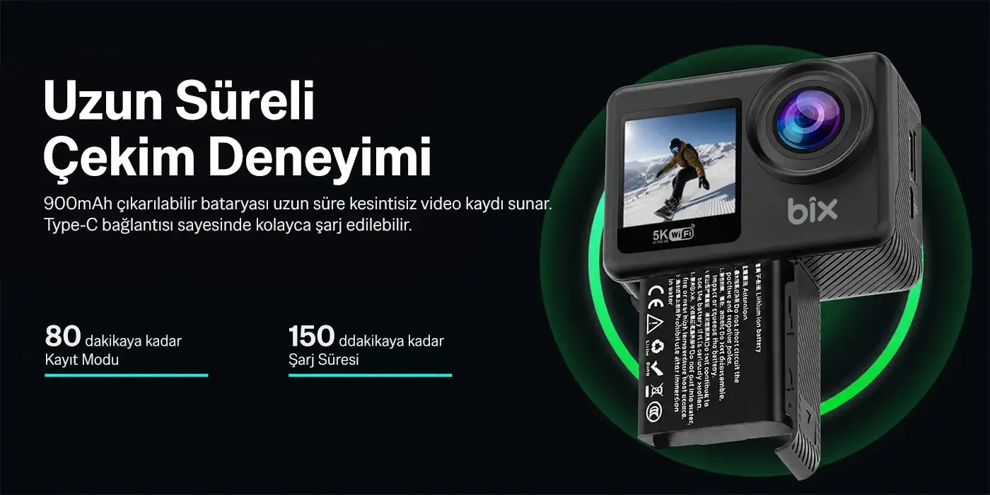 Bix Nexa 1 Wi-Fi 5K 30FPS Aksiyon Kamerası 50 MP Çift