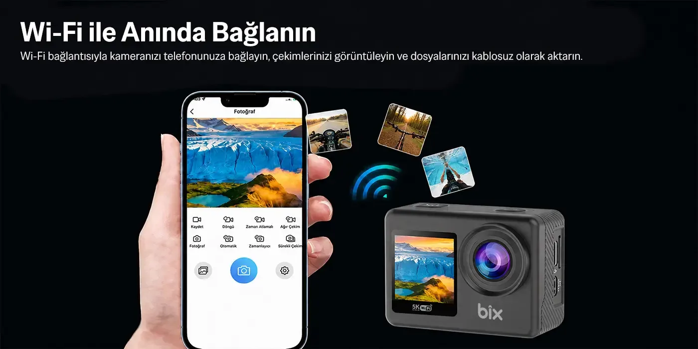 Bix Nexa 1 Wi-Fi 5K 30FPS Aksiyon Kamerası 50 MP Çift