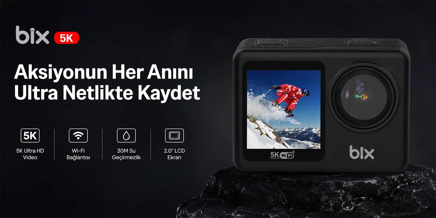 Bix Nexa 1 Wi-Fi 5K 30FPS Aksiyon Kamerası 50 MP Çift