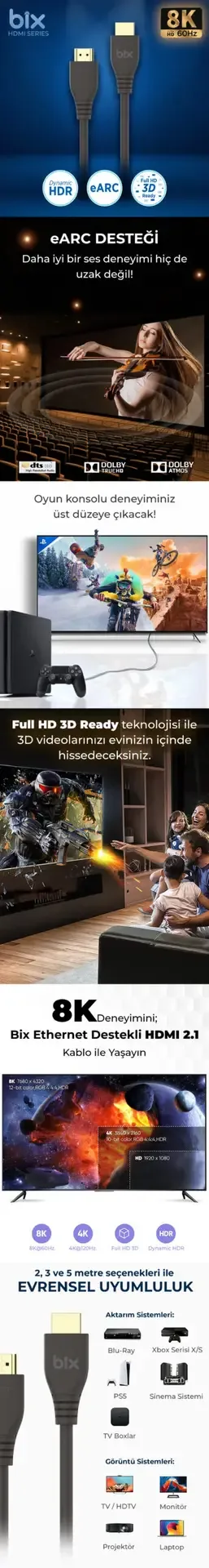 PHD05 8K 60Hz Yüksek Hızlı Ethernet ve HDMI Kablosu 5