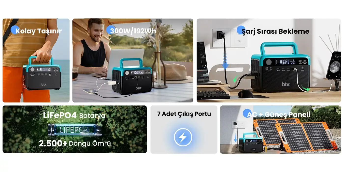 PS60K 192Wh 300W 230V 50Hz Saf Sinüs Taşınabilir Güç