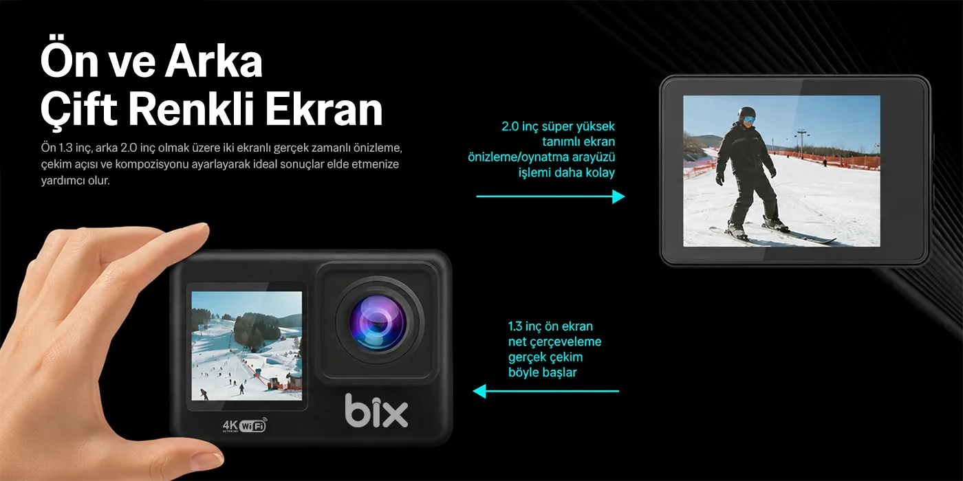 Bix Pulse 1 Wi-Fi 4K 30FPS HD Aksiyon Kamerası Çift