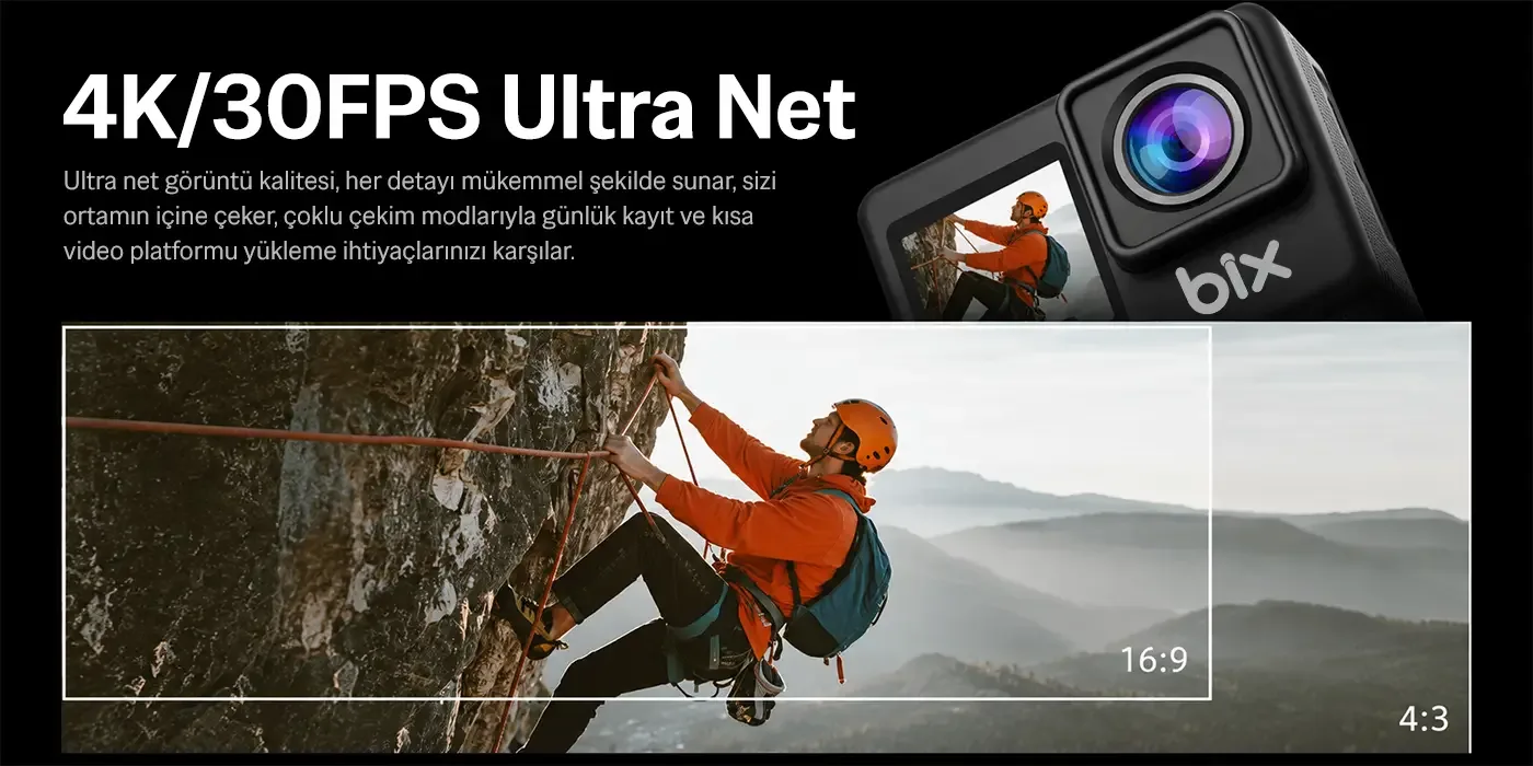 Bix Pulse 1 Wi-Fi 4K 30FPS HD Aksiyon Kamerası Çift