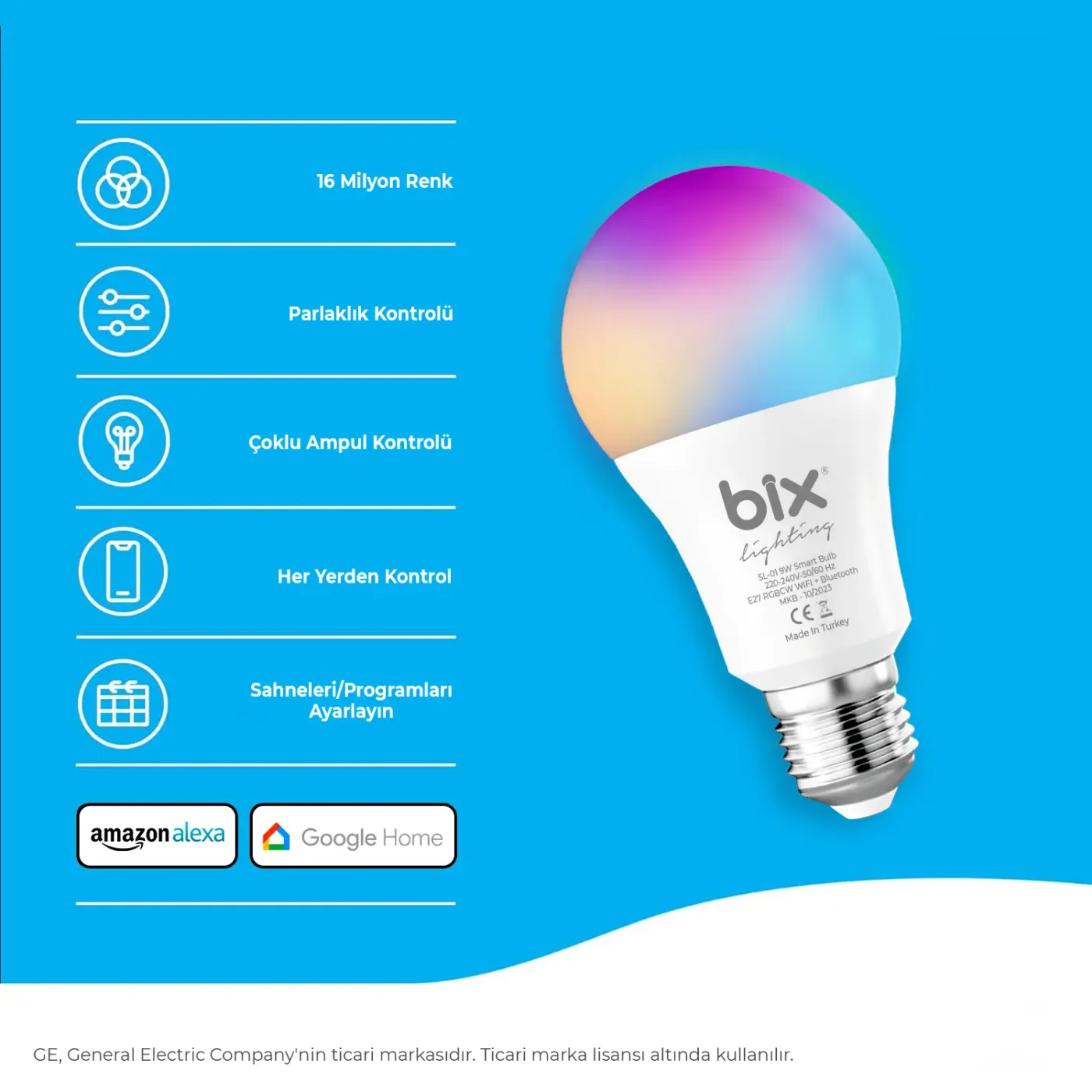 SL-01 Aura 9W Çok Renkli RGB WiFi-Bluetooth Uzaktan