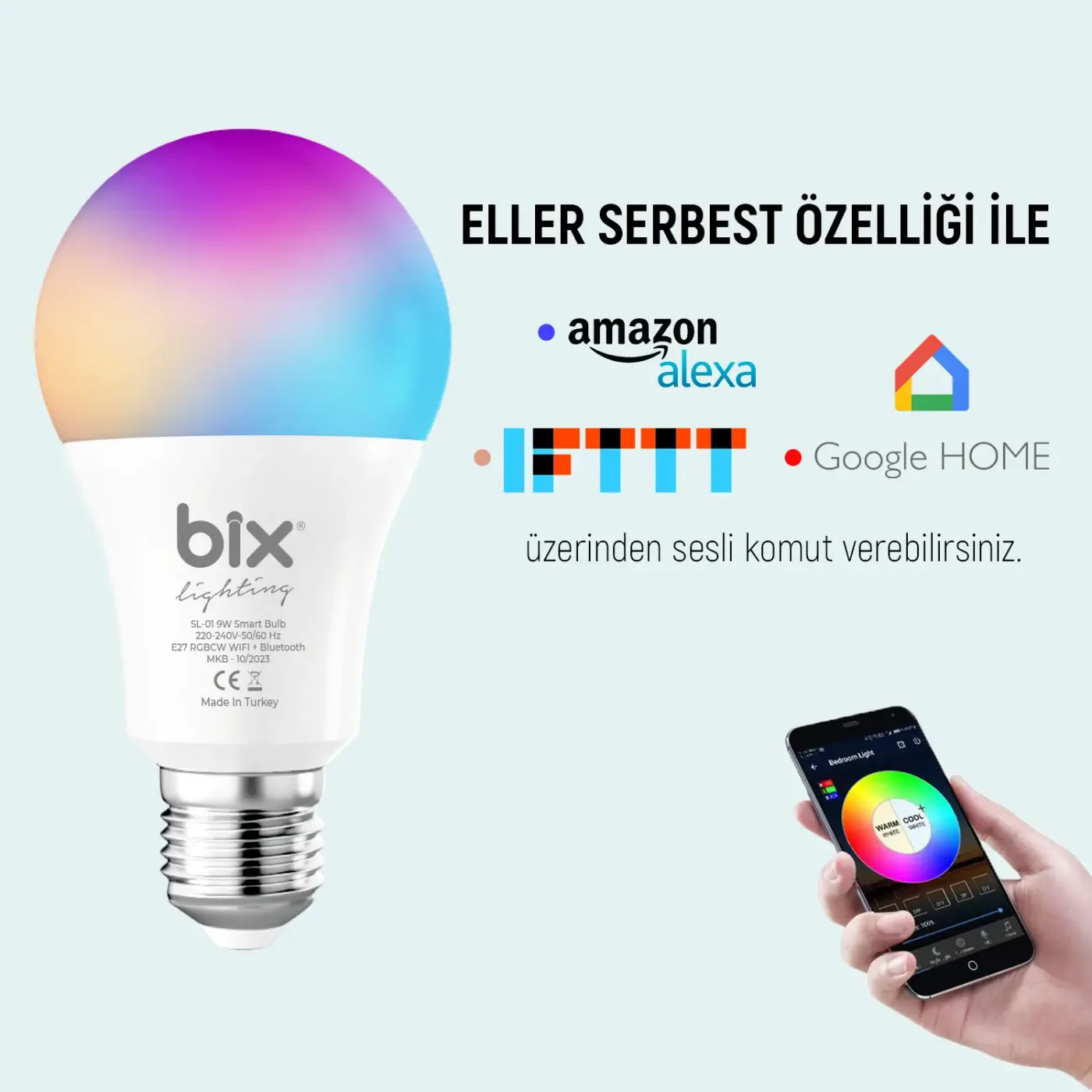 SL-01 Aura 9W Çok Renkli RGB WiFi-Bluetooth Uzaktan