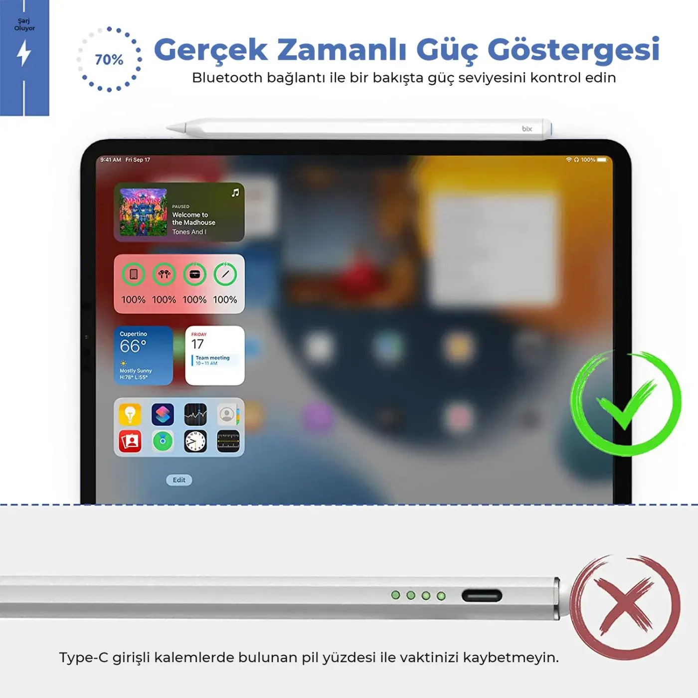 TR-BIX SP01 Bluetooth Stylus Pen Manyetik/Eğim Sensörlü