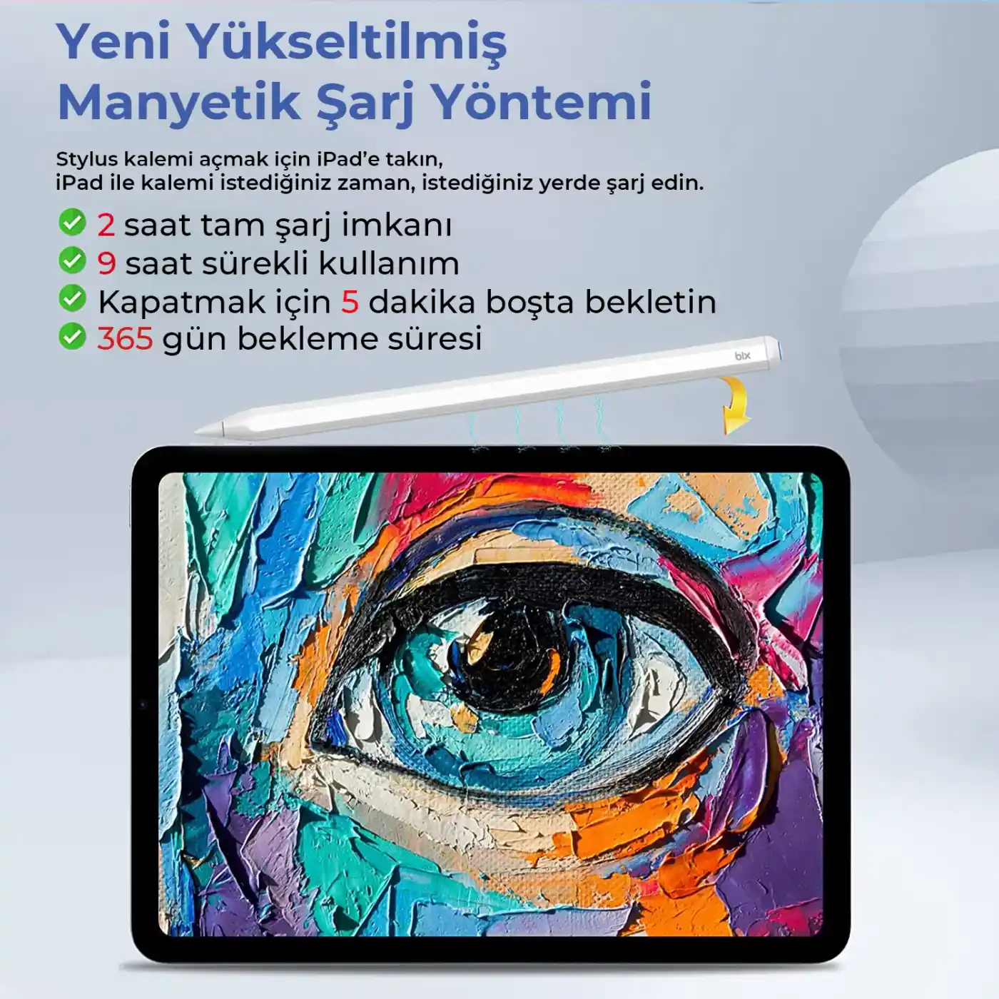 TR-BIX SP01 Bluetooth Stylus Pen Manyetik/Eğim Sensörlü