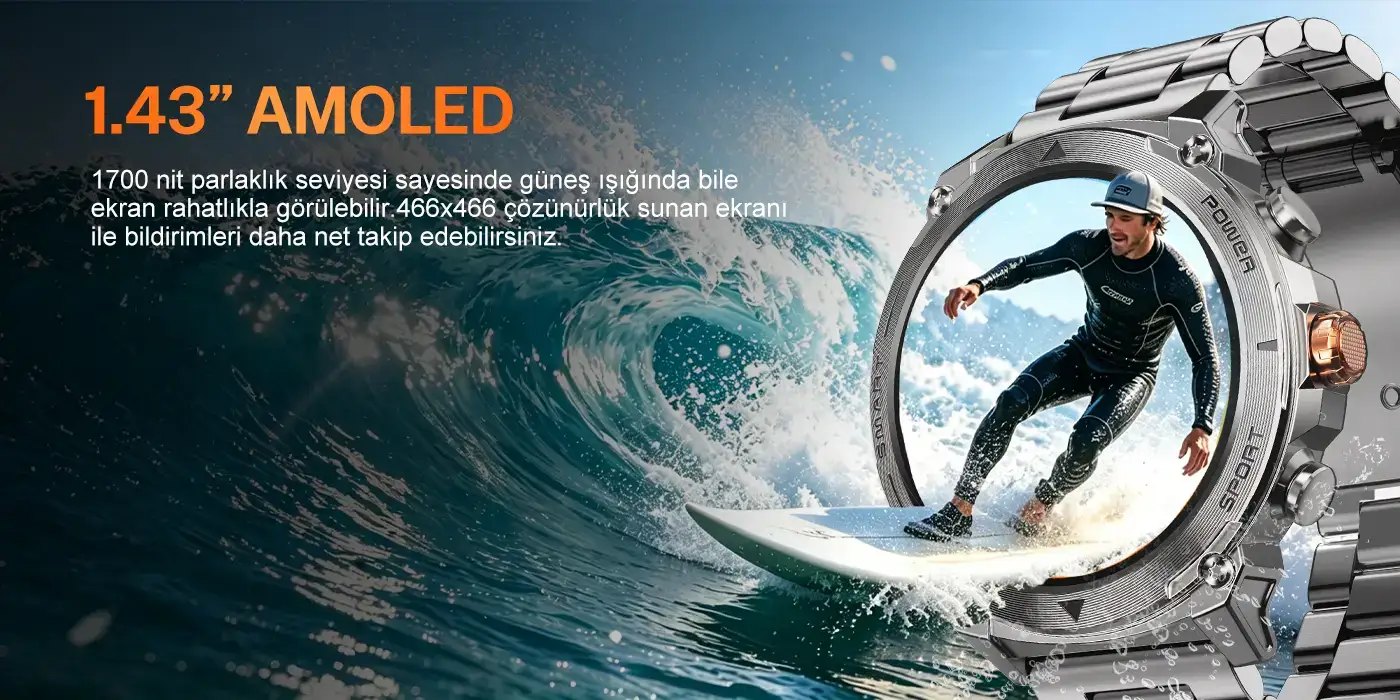 SW05 Metal Çerçeveli 1.43” AMOLED Ekran Bluetooth