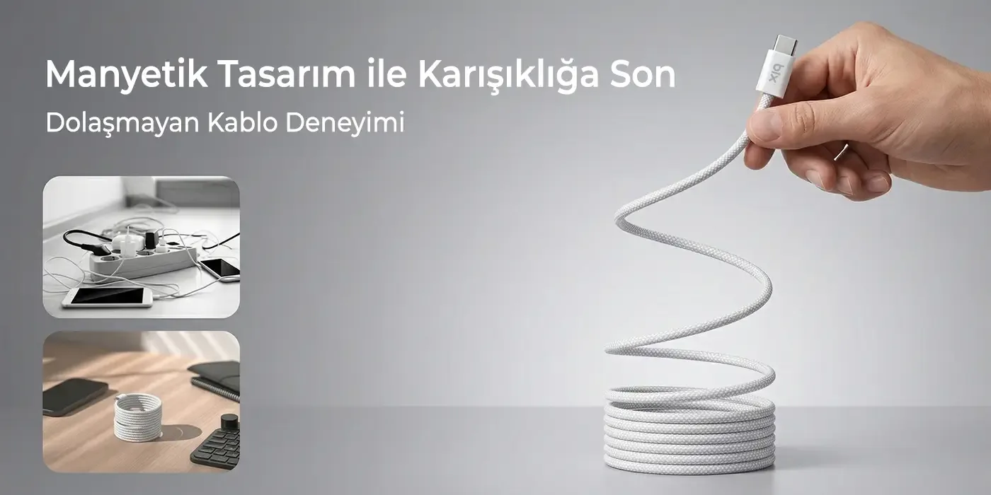 T4CC 65W USB-C to USB-C Manyetik Tasarımlı Örgülü Hızlı