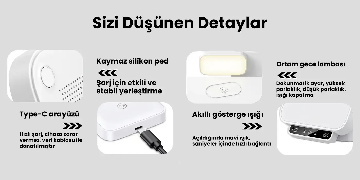 TPS01 Gece Işıklı 3’ü 1 Arada Akıllı Telefon TWS