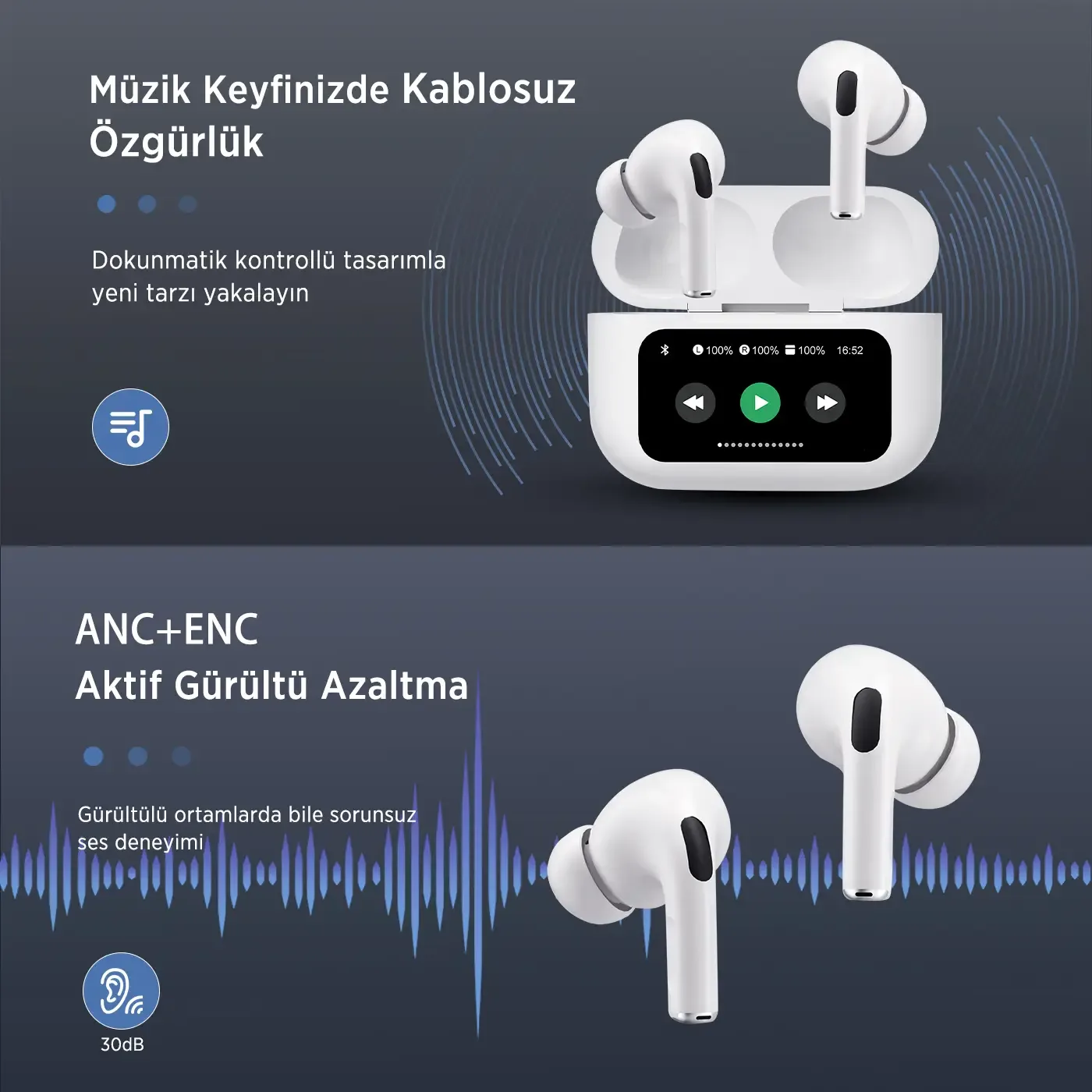 TW8 Soundcraft ANC/ENC Destekli Dokunmatik Dijital