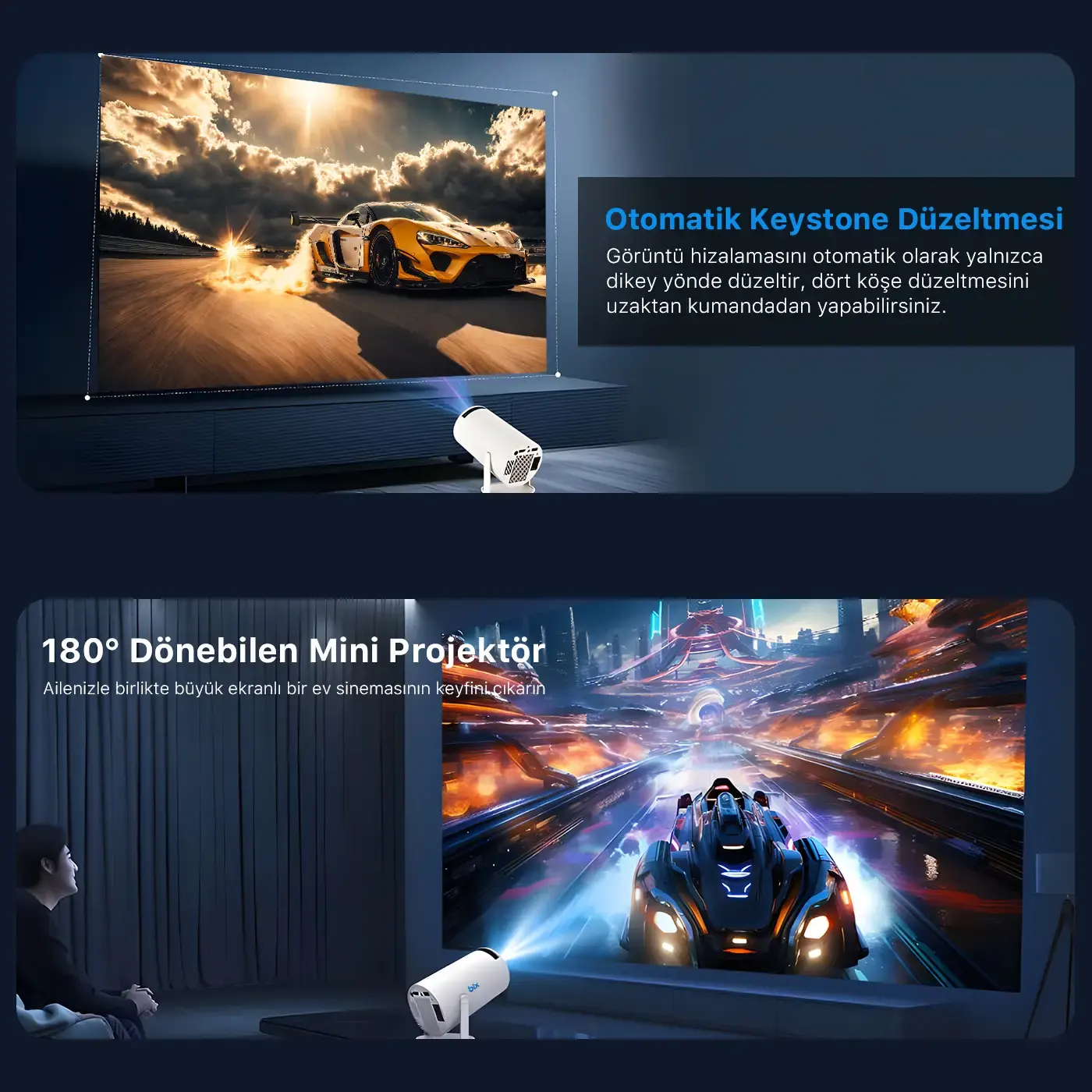Vega Android Projeksiyon Cihazı HD 1280×720 4K Desteği