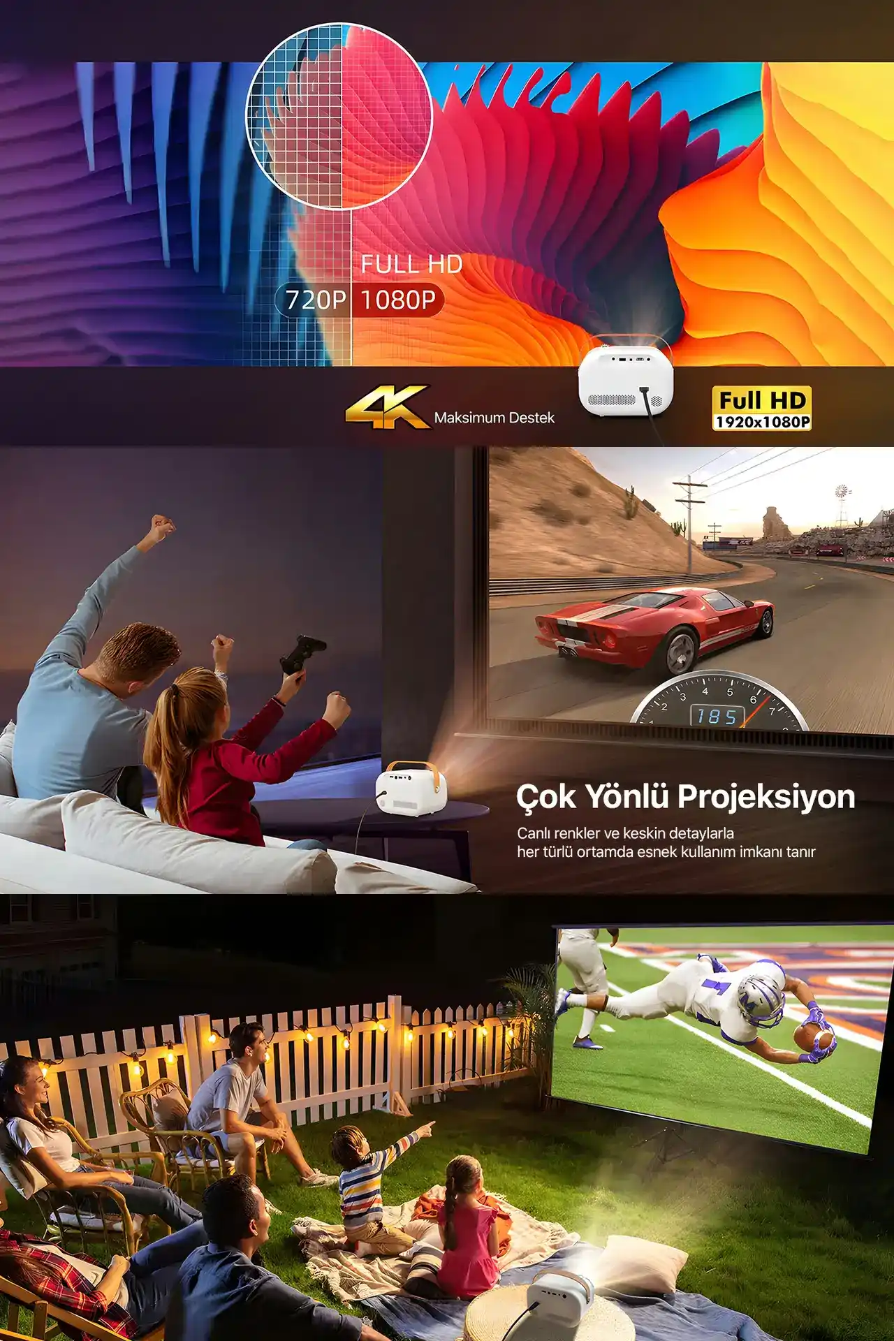 Vega II Android Projeksiyon Cihazı Full HD 1920×1080 4K