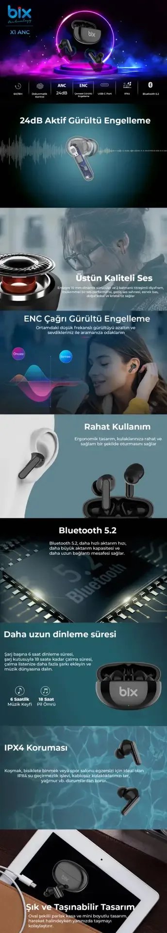 Soundcraft X1 ANC Aktif Gürültü Önleyici Bluetooth 5.2
