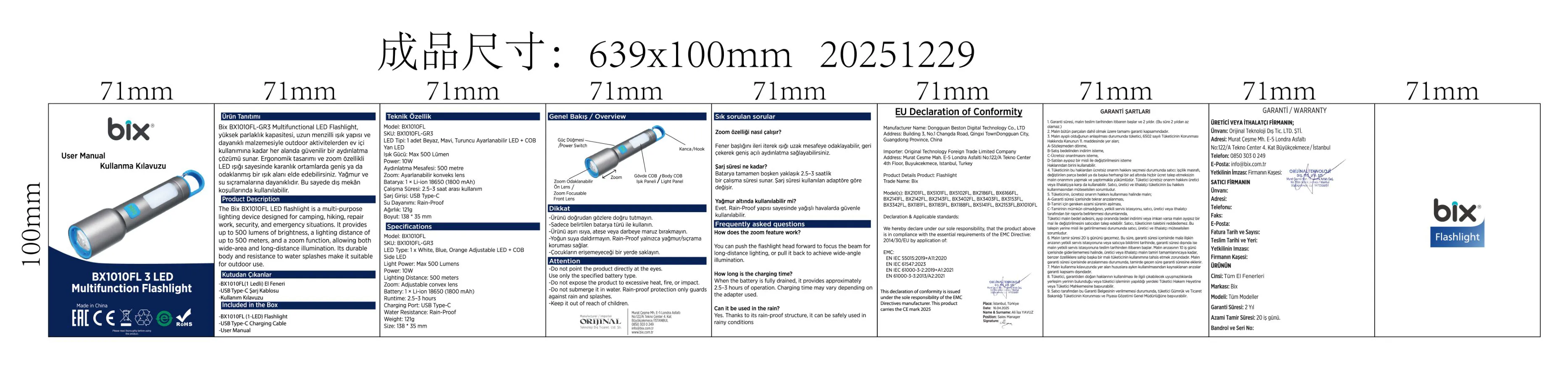 Bix BX1010FL 3 Renk LED El Feneri 500 Lümen kullanım kılavuzu — sayfa 1