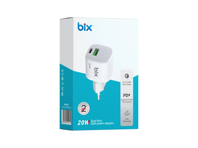 BX2P20G GaN PD 20W Type-C ve USB-A QC 18W Çift Portlu — görsel 5