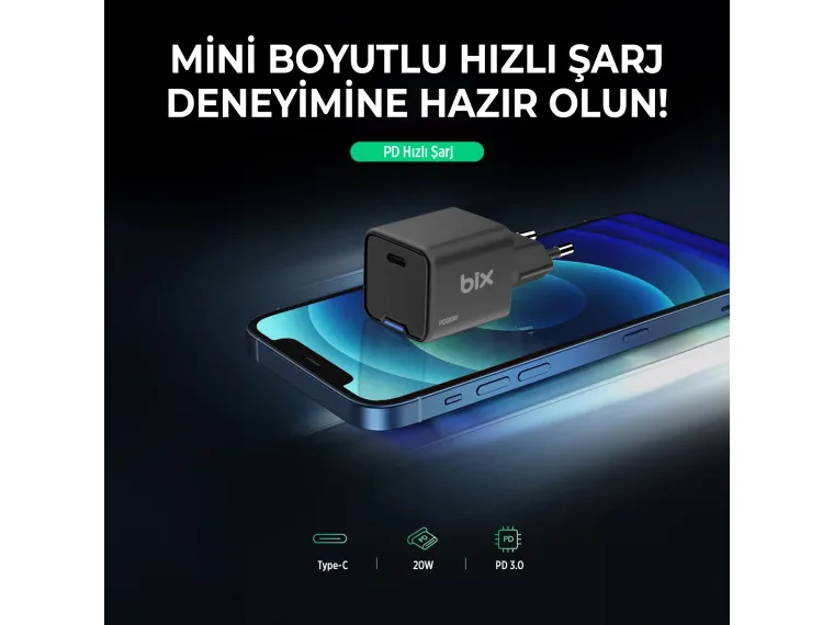 BX1P20G GaN 20W Type-C PD Akım Korumalı ve LED — görsel 3