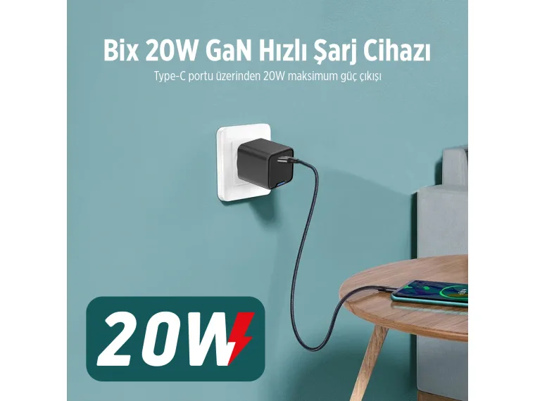 BX1P20G GaN 20W Type-C PD Akım Korumalı ve LED — görsel 4