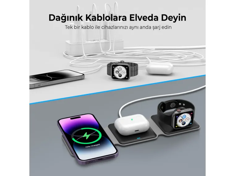 BXMW2 15W 3’ü 1 Arada iPhone Apple Watch AirPods Uyumlu — görsel 3