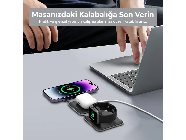 BXMW2 15W 3’ü 1 Arada iPhone Apple Watch AirPods Uyumlu — görsel 4
