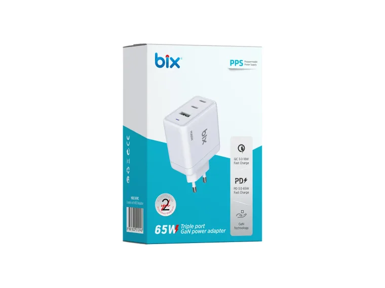 BX3P65G GaN 65W USB QC 3.0 ve 2*Type-C PD 3.0 Üç Portlu — görsel 6