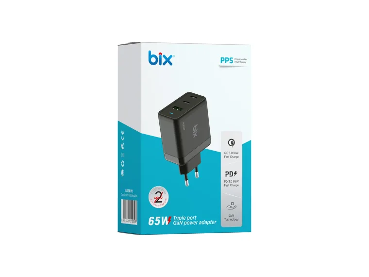 BX3P65G GaN 65W USB QC 4.0 ve 2*Type-C PD 3.0 Üç Portlu — görsel 5