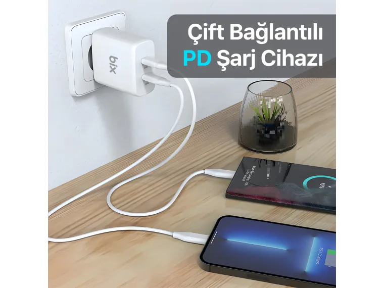 BX2P50 50W Type-C PD 3.0 Çift Çıkışlı Hızlı Şarj Cihazı — görsel 4