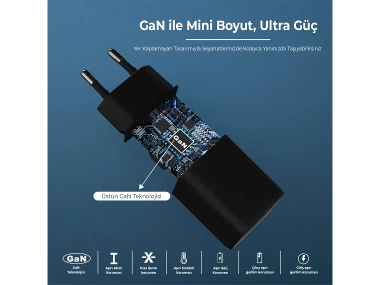 BX2P30G GaN PD 30W Type-C ve USB-A QC 18W Çift Portlu — görsel 4