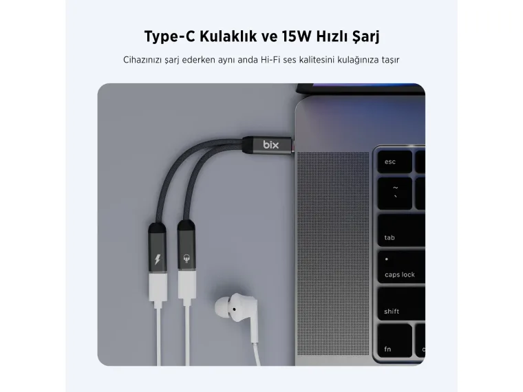 ADP-13 Type-C to Çift Type-C Kulaklık ve 15W Hızlı Şarj — görsel 3