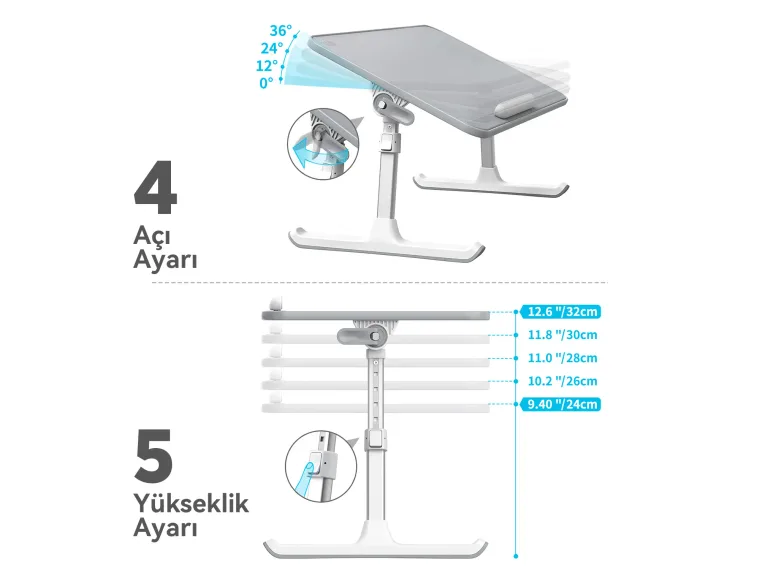 Bix Saiji AL30 Ayarlanabilir Laptop Masası – Yatakta — görsel 4