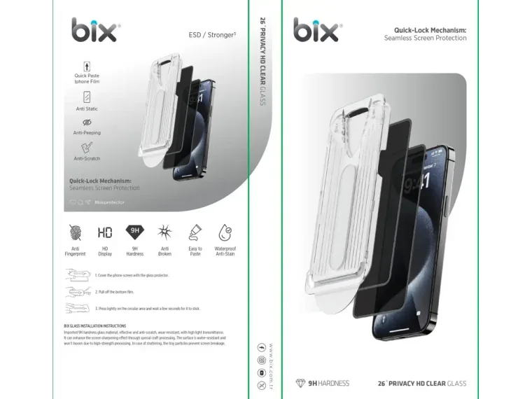 Bix 26° Privacy HD Clear Glass – Mekanizmalı, Gizlilik — görsel 3
