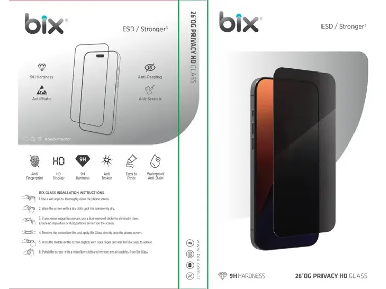 Bix 26° Privacy HD Glass – 9H Sertlikte Gizlilik — görsel 3