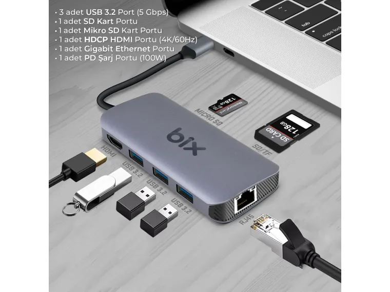 BX10HB-PRO Type-C Kart Okuyucu 4K/60Hz HDMI 1000Mbps — görsel 6