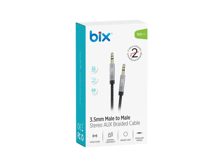 BXAU101 3.5mm Erkek to Erkek Örgülü TRS Stereo Aux Ses — görsel 5