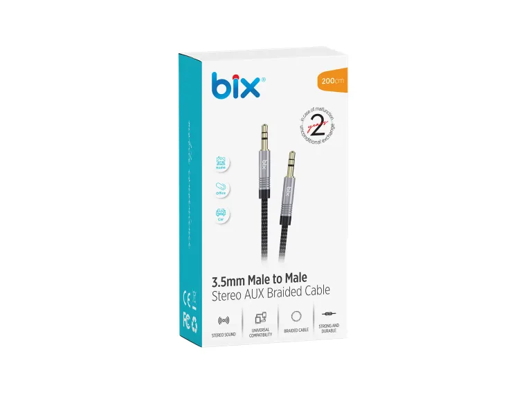 BXAU102 3.5mm Erkek to Erkek Örgülü TRS Stereo Aux Ses — görsel 5
