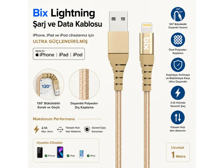 BX-IP01C iPhone İçin Güçlendirilmiş MFI Lightning — görsel 3