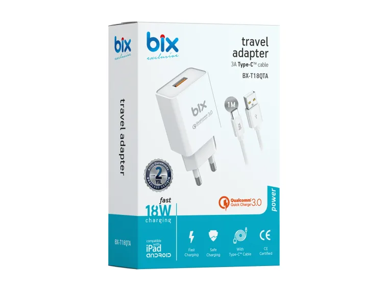 BX-T18QTA 18W Qualcomm Hızlı Şarj Aleti ve Type-C Şarj — görsel 5