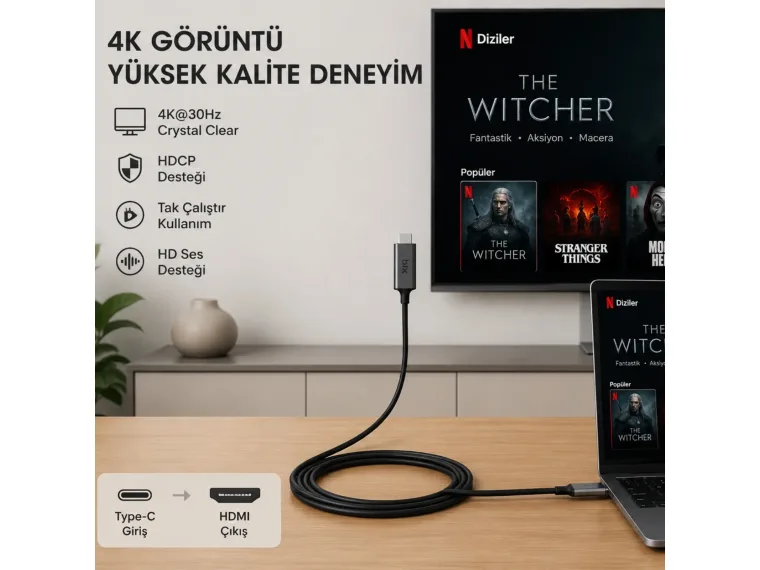 BX02HB USB-C to 4K@30Hz HDMI Kablo 1.8 metre Windows — görsel 3
