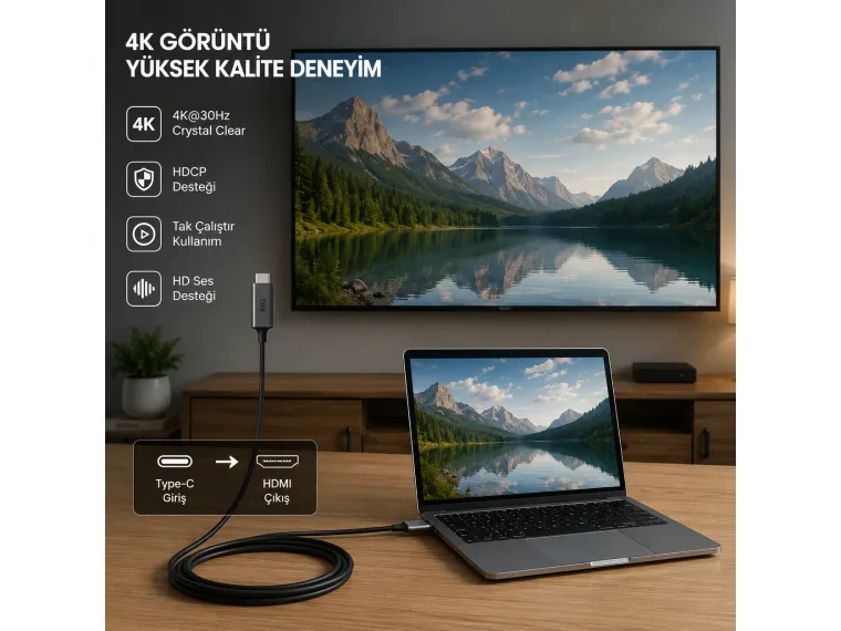 BX02HB USB-C to 4K@30Hz HDMI Kablo 1.8 metre Windows — görsel 4