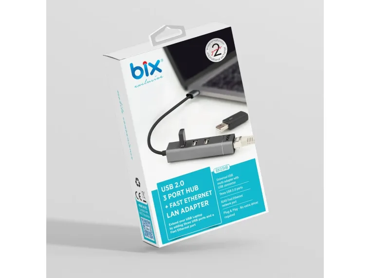 BX03HB 3 Port USB 2.0 ve 10/100Mbps RJ45 Ethernet — görsel 5