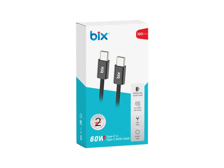 BX04CC Type-C to Type-C 60W Örgülü Şarj ve Data Kablosu — görsel 5