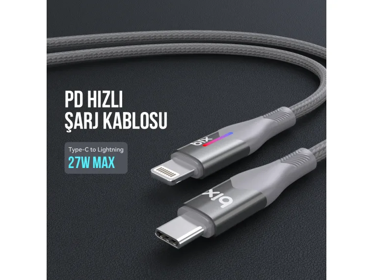 BX04CL Type-C to Lightning iPhone 27W Örgülü LED Işıklı — görsel 5