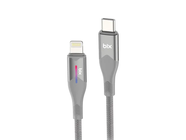 BX04CL Type-C to Lightning iPhone 27W Örgülü LED Işıklı