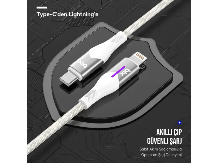 BX04CL Type-C to Lightning iPhone 27W Örgülü LED Işıklı — görsel 4