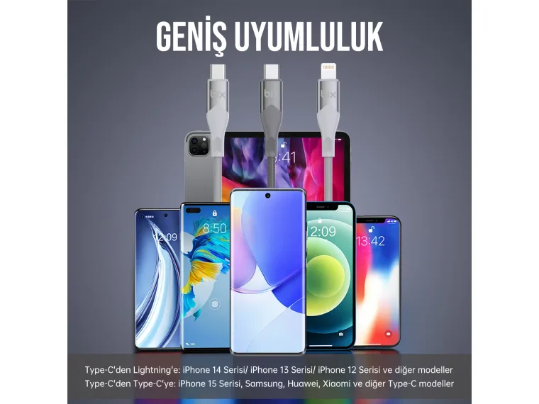 BX04CL Type-C to Lightning iPhone 27W Örgülü LED Işıklı — görsel 6
