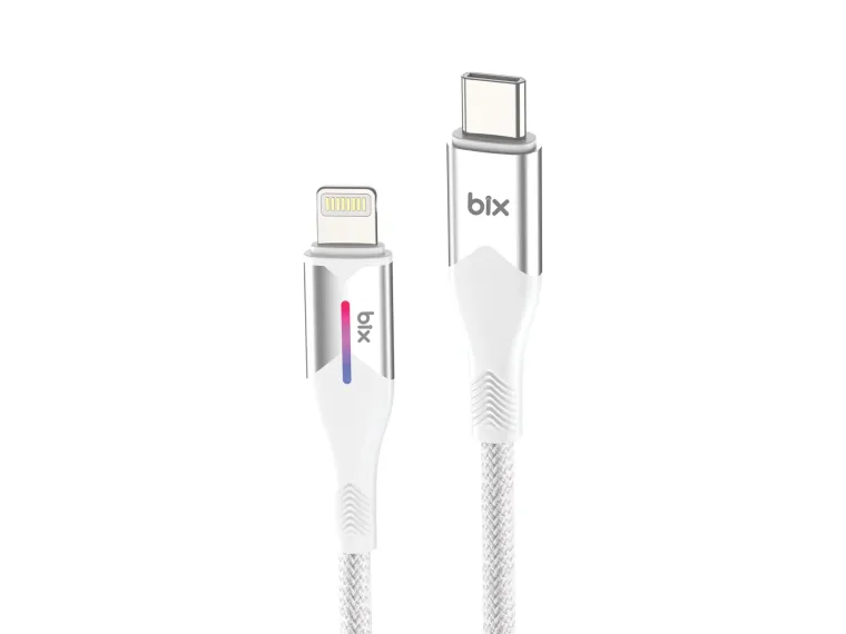 BX04CL Type-C to Lightning iPhone 27W Örgülü LED Işıklı