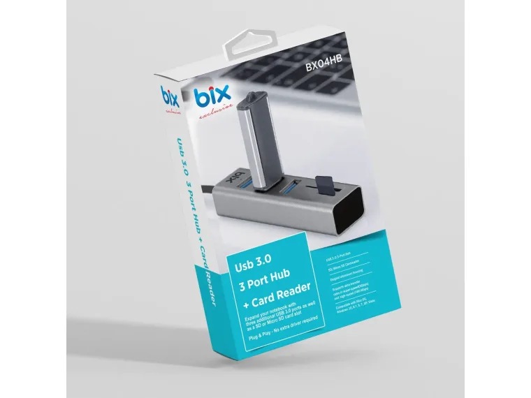 BX04HB USB 3.0 Kart Okuyucu ve 3 Portlu Çoklayıcı Hub — görsel 5